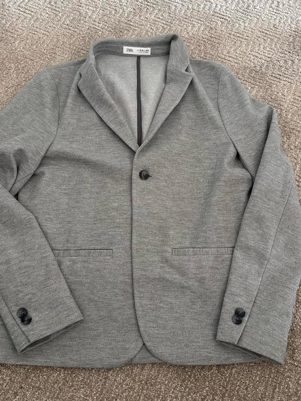 Zara Boys Light Gray Knit Single-Button Blazer